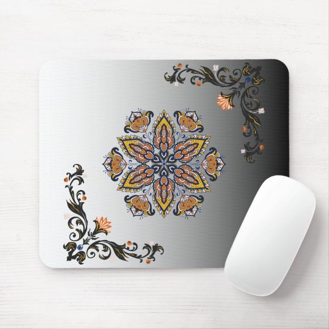 Celestial Bloom – Black & White Mandala Florals Mouse Pad (With Mouse)