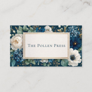 Celestial Bloom Navy and Gold Glitter Business Card
