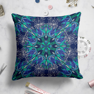 Celestial Bloom Pillow in Midnight Blue