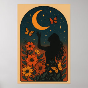 Celestial Bloom: Reaching for the Moon Poster