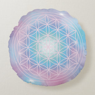 Celestial Bloom – Sacred Geometry Flower of Life Round Pillow