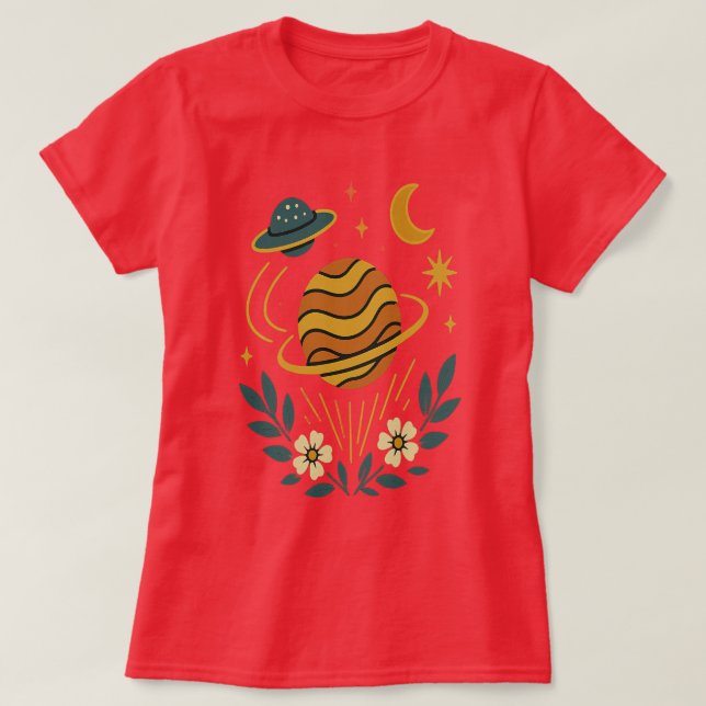 Celestial Bloom – Vintage Cosmos T-Shirt (Design Front)