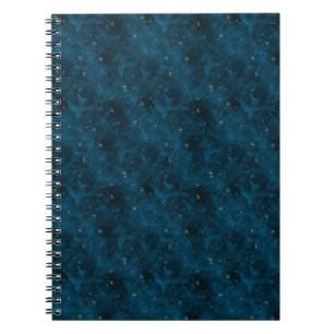 Celestial Blue and Gold Starry Night Crescent Moon Notebook