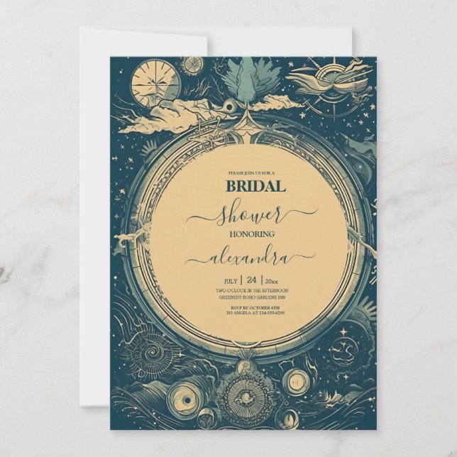 Celestial Blue and Golg Tarot Card Bridal (Front)