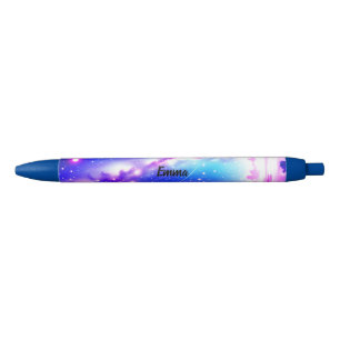 Celestial Blue and Pink Galaxy Custom Name Script Black Ink Pen