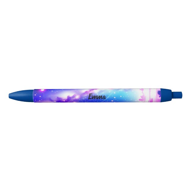 Celestial Blue and Pink Galaxy Custom Name Script Black Ink Pen (Front)
