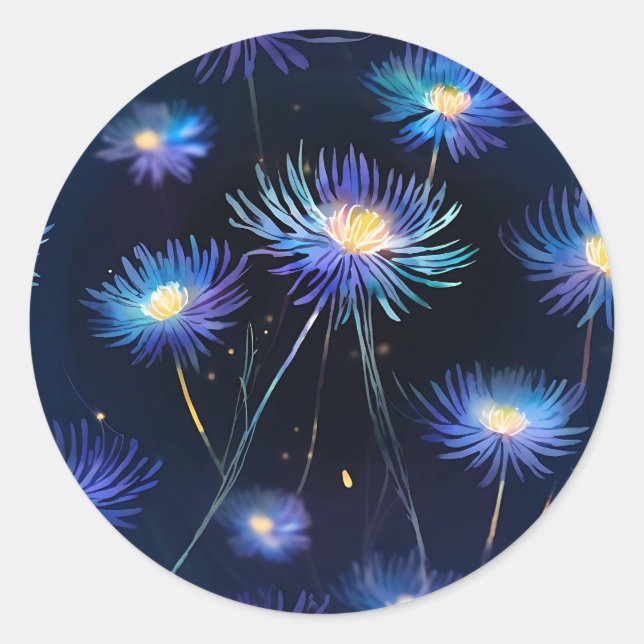 Celestial Blue Aster A Cosmic Bloom Classic Round Sticker (Front)