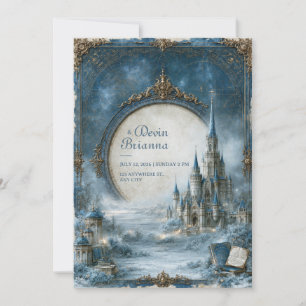 Celestial Blue Castle Wedding Invitation