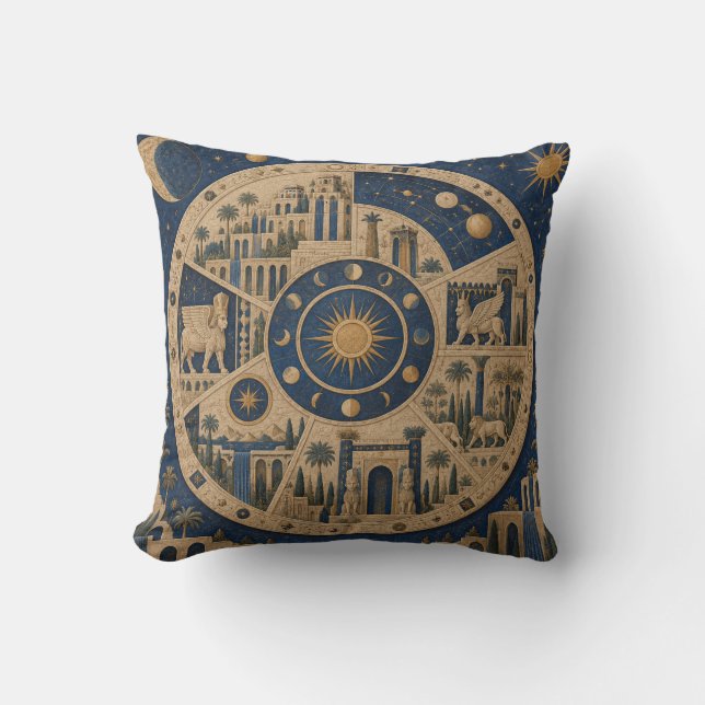 Celestial Blue Circular Palace Medallion Throw Pillow (Front)