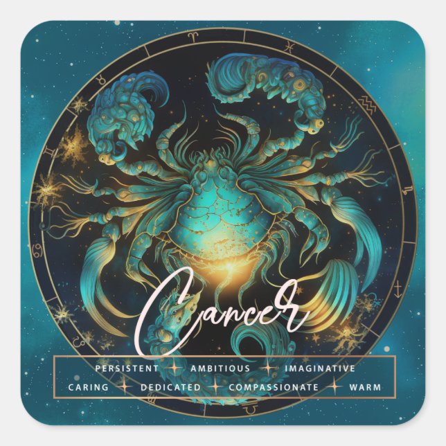 Celestial Blue Crab Cancer Fantasy Ethereal Zodiac Square Sticker (Front)