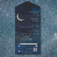 Celestial Blue Crescent Moon Wedding QR Code