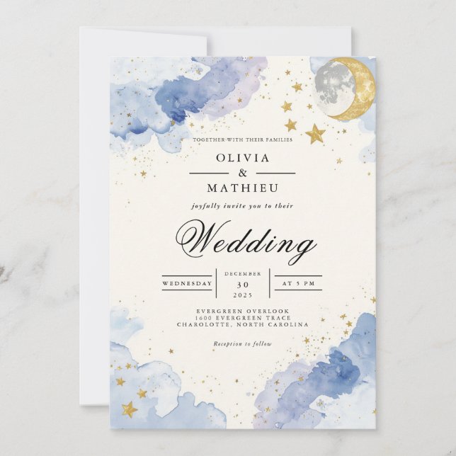 Celestial Blue Dreamscape Wedding Invitation (Front)
