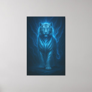 Celestial Blue-Electric White Tiger – High-End Fan Canvas Print