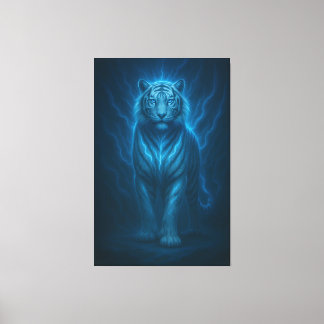 Celestial Blue-Electric White Tiger – High-End Fan Canvas Print