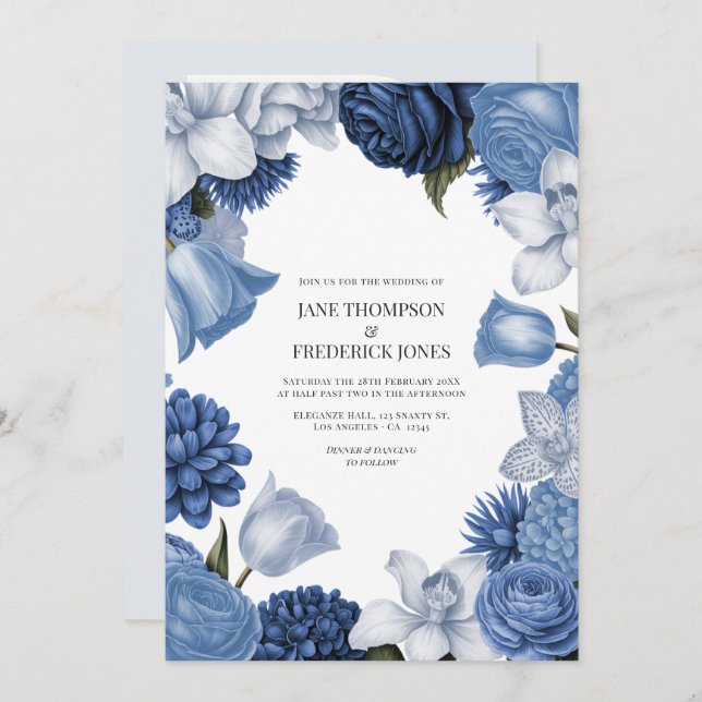 Celestial Blue, Frosted Indigo & Silver Pebble Invitation (Front/Back)
