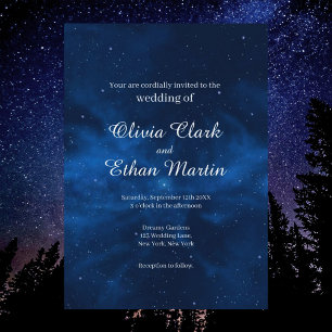 Celestial Blue Galaxy Night Sky Theme Wedding Invitation