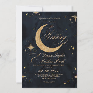 Celestial Blue & Gold Moody Wedding Invitation
