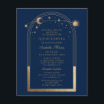 Celestial Blue Gold QR Code Quinceañera Flyer<br><div class="desc">Celestial Blue Gold QR Code Quinceañera Invitations features an elegant gold sun, moon and stars with a golden frame on a blue background. Inside is your custom Quinceañera invitation information. On the reverse add additional information such as your Quinceañera website and QR code. Personalize by editing the text in the...</div>