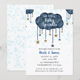Celestial Blue Gold Stars Baby Sprinkle Shower Inv Invitation