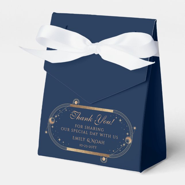 Celestial Blue Gold Sun Moon Stars Wedding Favor Box (Front Side)