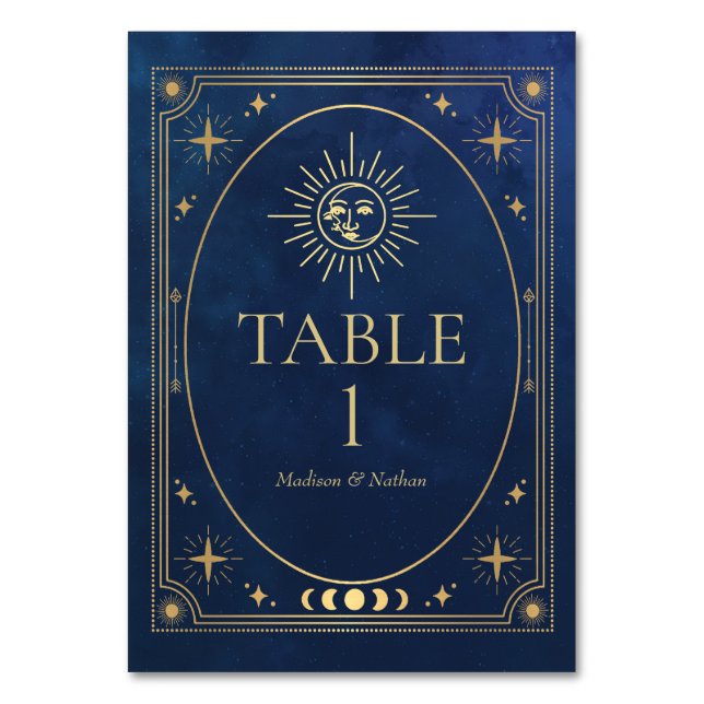 Celestial Blue Gothic Tarot Wedding  Table Number (Front)