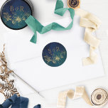 Celestial Blue, Green Wedding Envelope Seal/Favour Classic Round Sticker<br><div class="desc">Elegant wedding sticker with beautiful blue and green watercolor washy print and faux gold foil hand-drawn floral detail and couple's initials. Ideal as an envelope seal or favour label. Part of our " Enchanting Celestial Starry Night Collection" with a variety of coordinating products including envelopes. Visit the entire collection at:...</div>