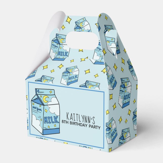 Celestial Blue Milk Carton Pattern Party Favor Box (Front Side)
