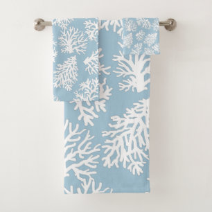 Celestial Blue Modern White Beach Coral Reefs Bath Towel Set
