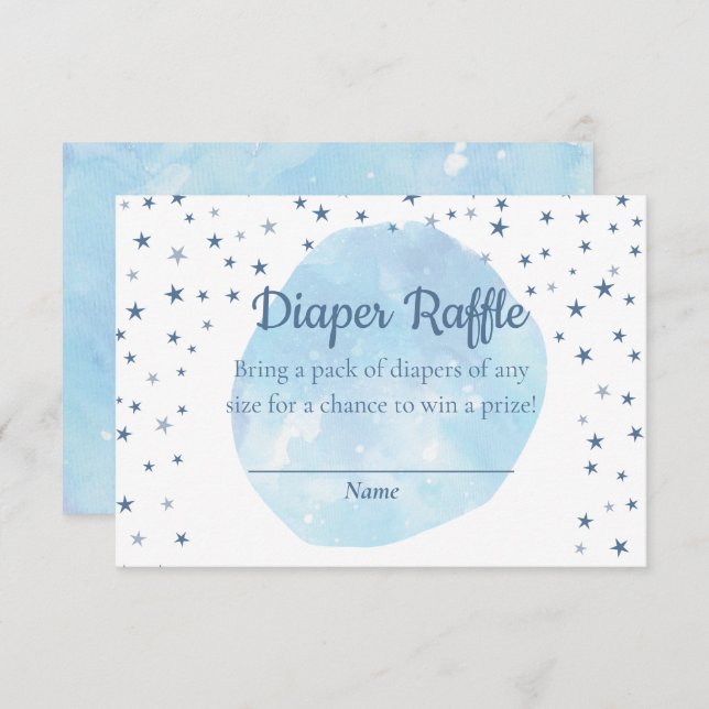 Celestial Blue Moon Stars Watercolor Diaper Raffle Enclosure Card (Front/Back)
