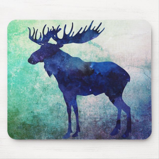 Celestial Blue Moose Silhouette Mouse Pad (Front)