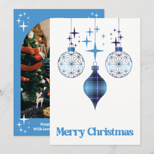 Celestial Blue Plaid Ornament Flat Holiday Card