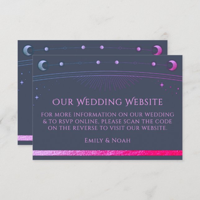 Celestial Blue Purple Wedding Website RSVP QR Code Enclosure Card (Front/Back)