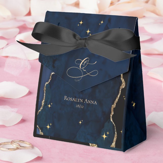  Celestial Blue Quinceanera Midnight Stars Moon  Favor Box (Wedding)