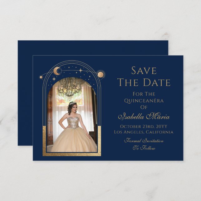 Celestial Blue Save The Date Birthday Quinceanera (Front/Back)