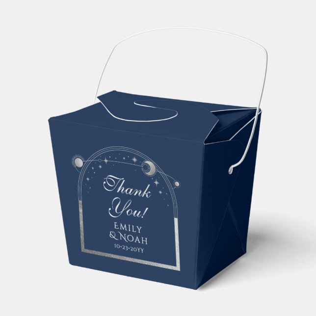 Celestial Blue Silver Sun Moon Stars Wedding Favor Box (Front Side)