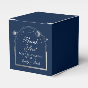 Celestial Blue Silver Sun Moon Stars Wedding Favor Box