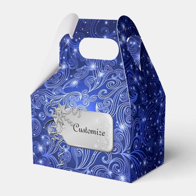 Celestial Blue Swirls & Stars Gable Favour Box (Front Side)
