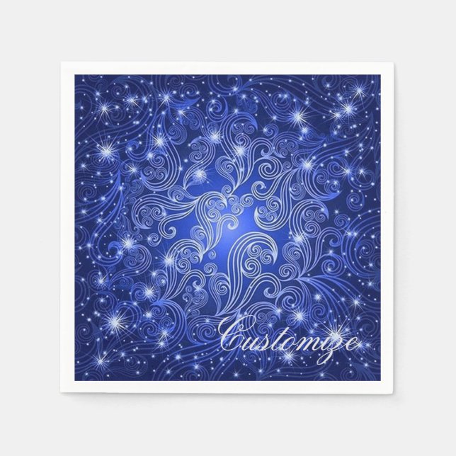 Celestial Blue Swirls & Stars Napkins (Front)