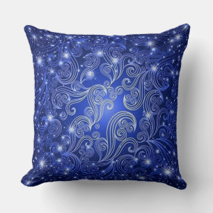 Celestial Blue Swirls & Stars Throw Pillow