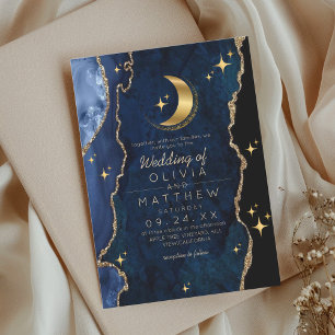  Celestial Blue Wedding Midnight Stars Moon  Invitation