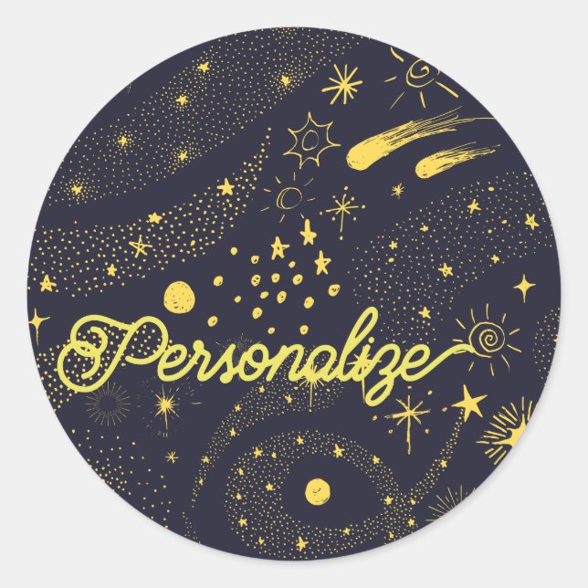 Celestial blue yellow star comet space galaxy  classic round sticker (Front)