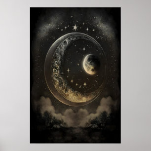 Celestial Bodies Moons Dark Academia, Antique Poster
