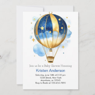 Celestial Boho Hot Air Balloon Boy Baby Shower Invitation