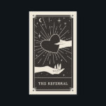Celestial Boho referral tarot card<br><div class="desc">This business card features a tarot card style design in a black and cream colour palette. The illustration shows a hand holding a heart. The background has a moon and twinkling stars. This would be perfect for any makeup artist, salon, hairdresser or beautician who prefers an alternative style referral card...</div>