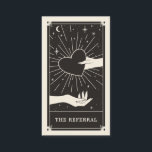 Celestial Boho referral tarot card<br><div class="desc">This business card features a tarot card style design in a black and cream colour palette. The illustration shows a hand holding a heart. The background has a moon and twinkling stars. This would be perfect for any makeup artist, salon, hairdresser or beautician who prefers an alternative style referral card...</div>