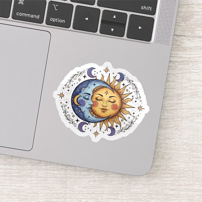 Celestial Boho Sun and Moon Spiritual Sticker (Detail)