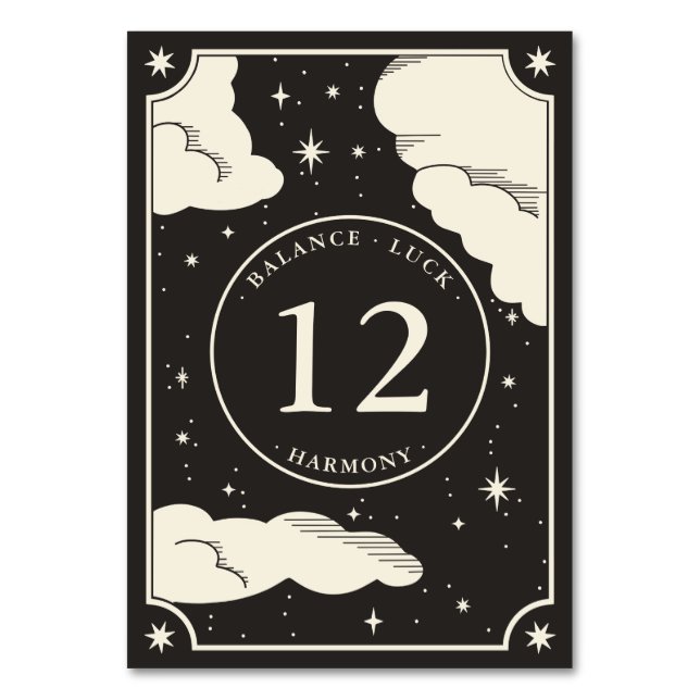 Celestial Boho Tarot Fortune Wedding Table Number  (Front)