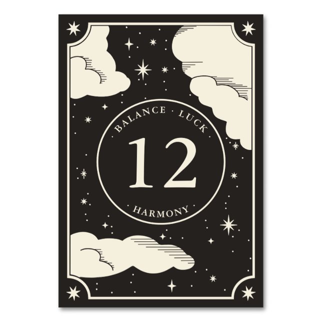Celestial Boho Tarot Fortune Wedding Table Number  (Back)
