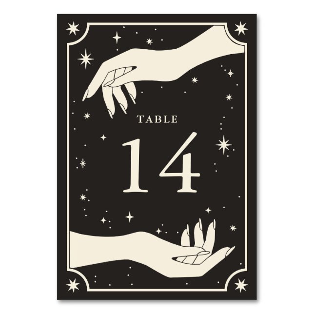Celestial Boho Tarot Hands Wedding Table Number  (Front)