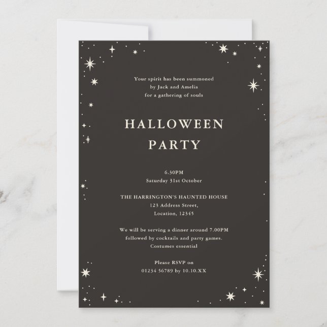 Celestial Boho Tarot Star Black Halloween Invitation (Front)